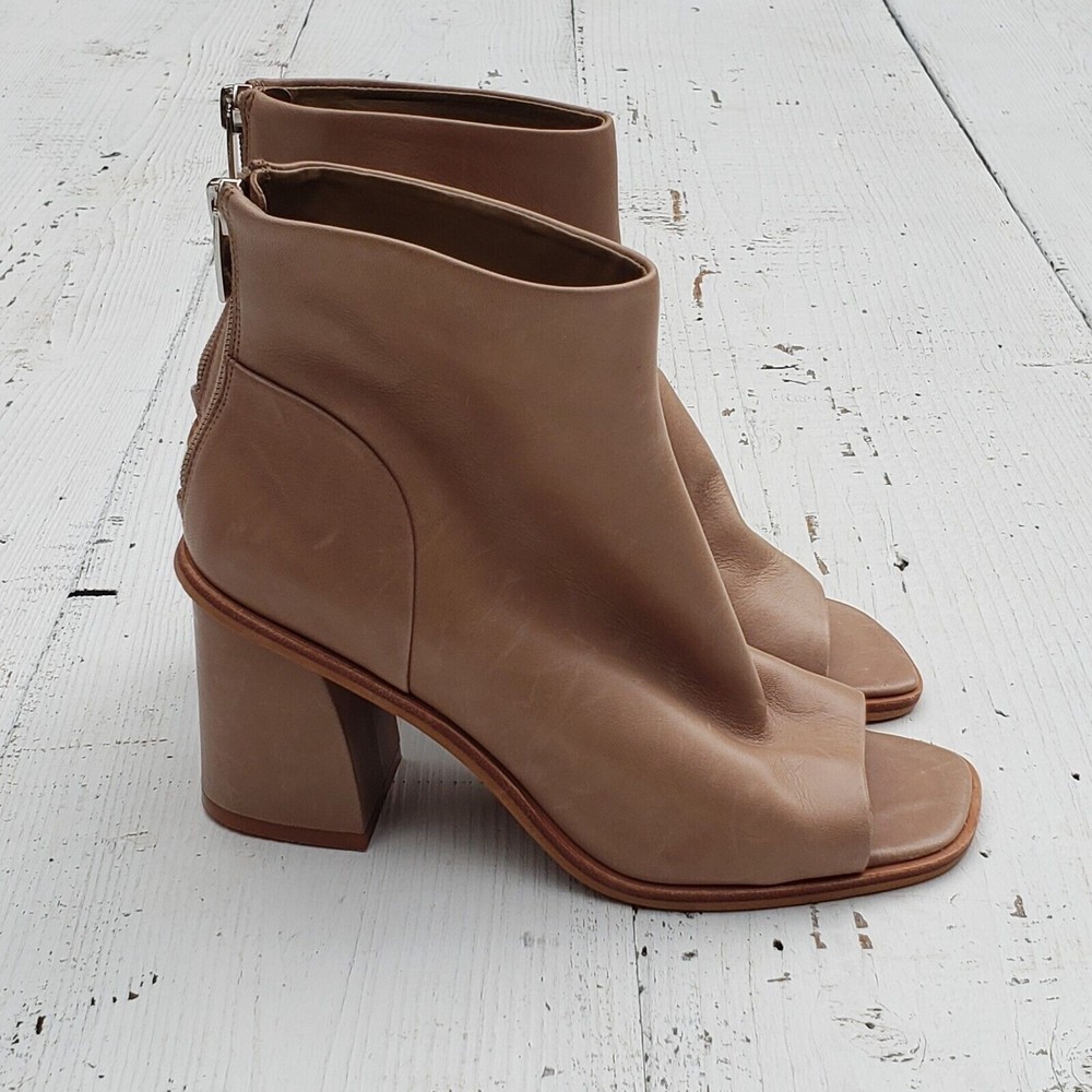 Vince Camuto Light Brown Ankle Boots Open Toe Heels Women Size 6.5 / 37 TRIED ON